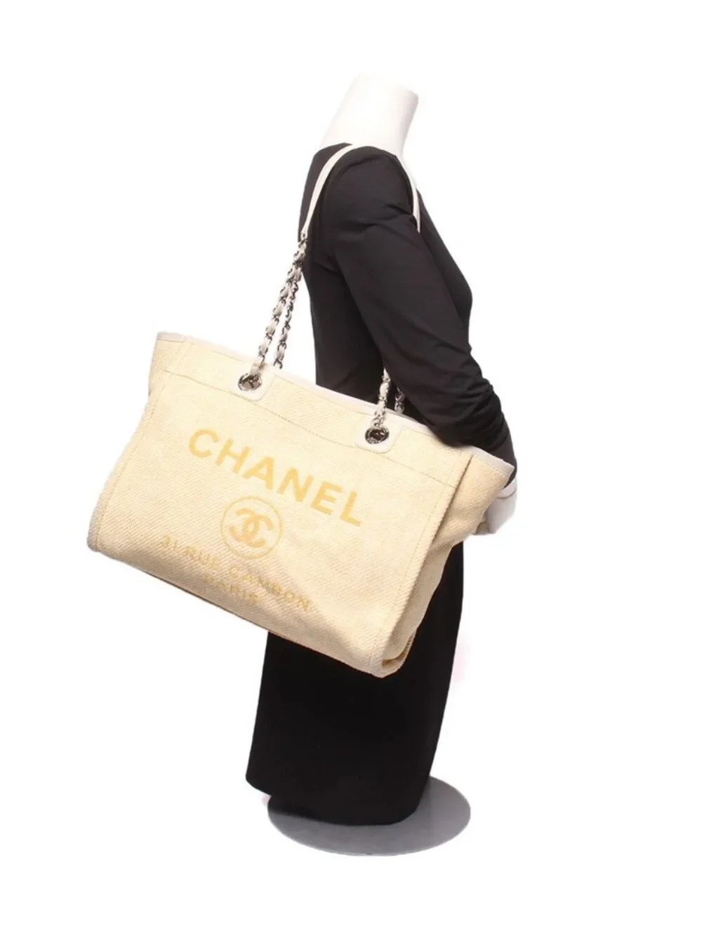 Chanel Chain Tote Shoulder Bag Silver 17 Deauville